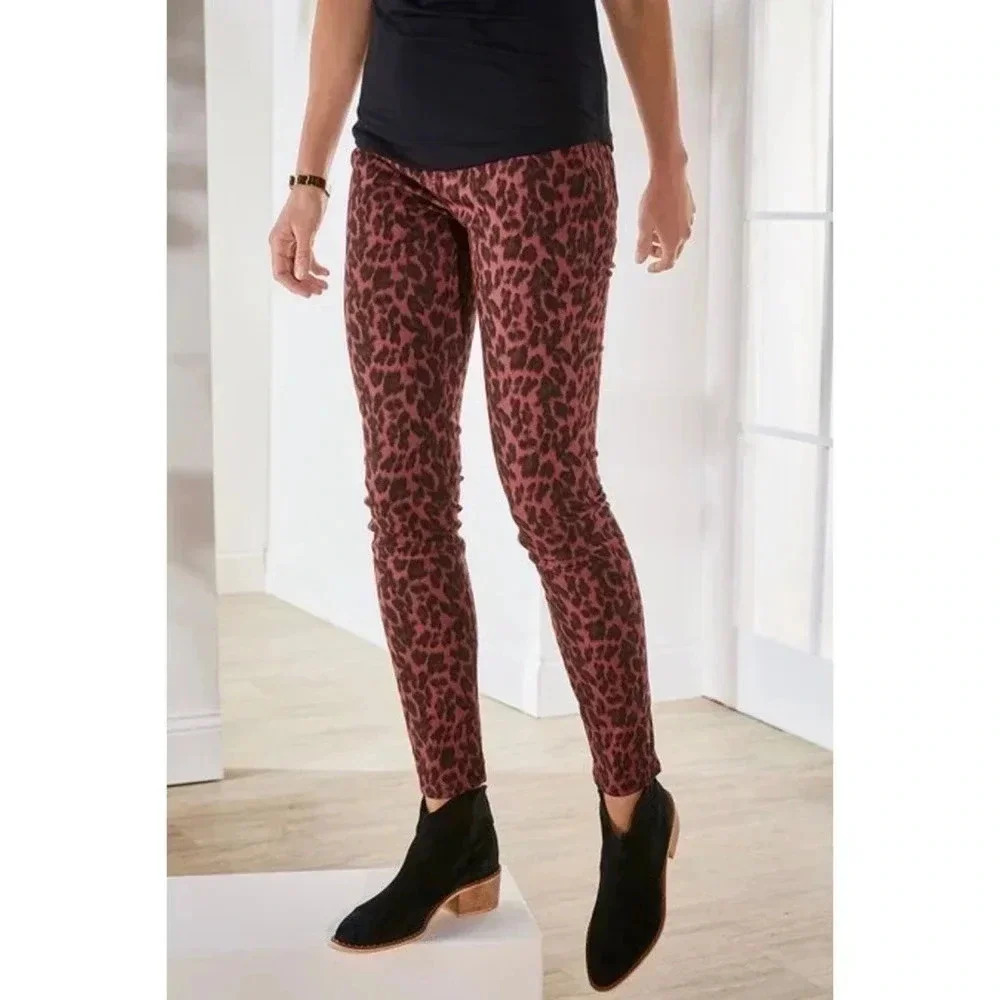 SOFT SURROUNDINGS Ultimate High Rise Leopard Skinny Ankle Jeans Red Size 6 NEW